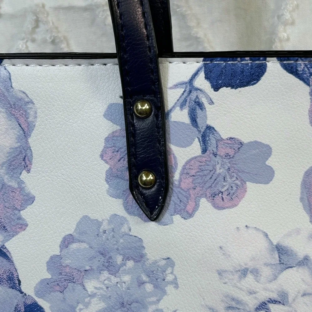 Victoria's Secret Floral Tote Bag Blue Lavender Purple White Large Shoulder NEW